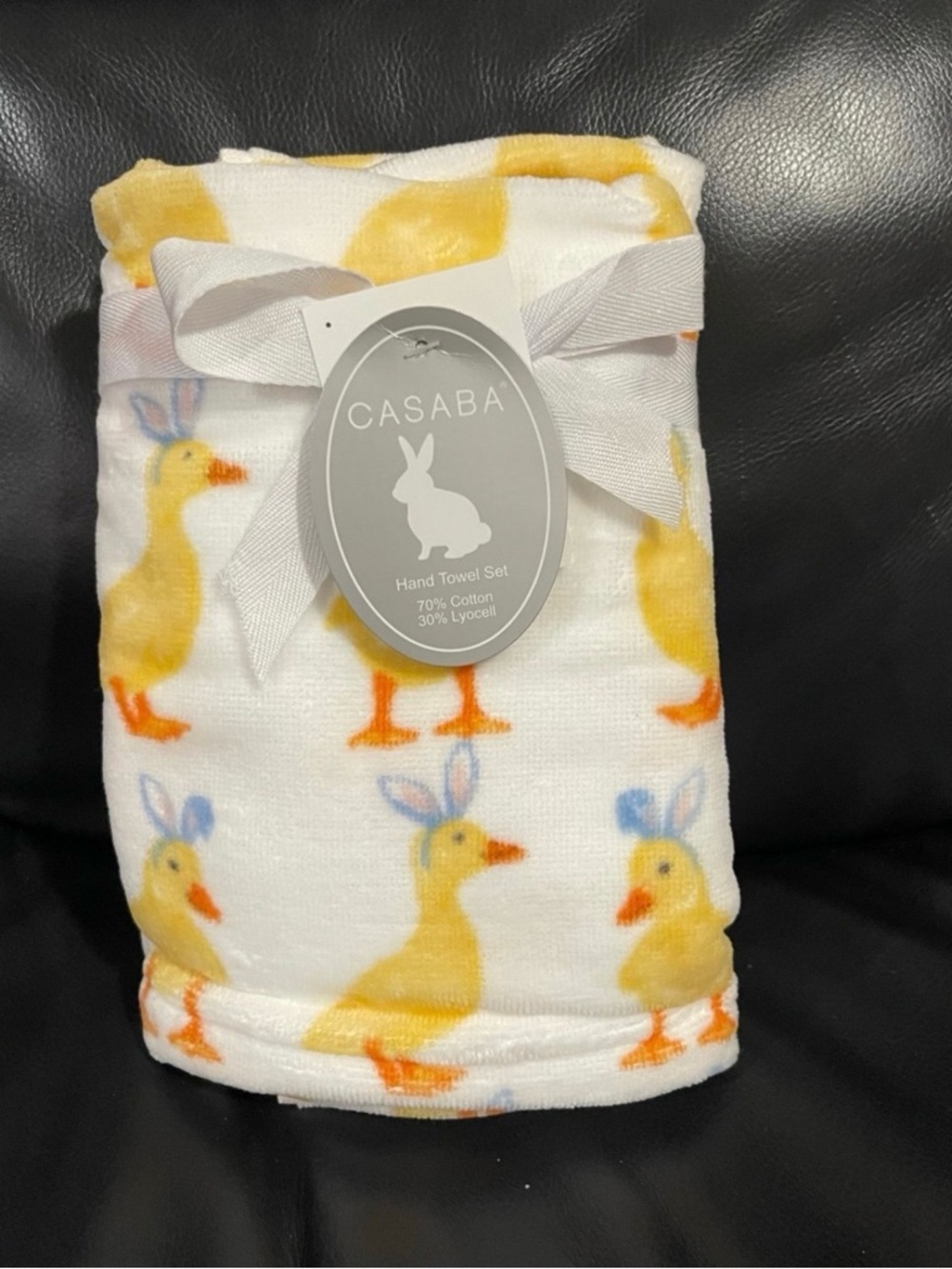 CASABA Easter Hand Towels Set of 2 Ducks with Bunny Ears - Easter Ducks Towels